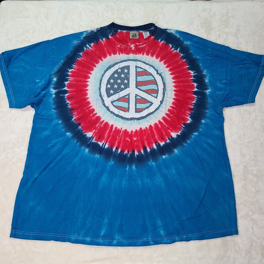 Liquid Blue Mens T-shirt Vintage Tie-Dye Patriotic Peace Sign Tag 4XL USA FLag